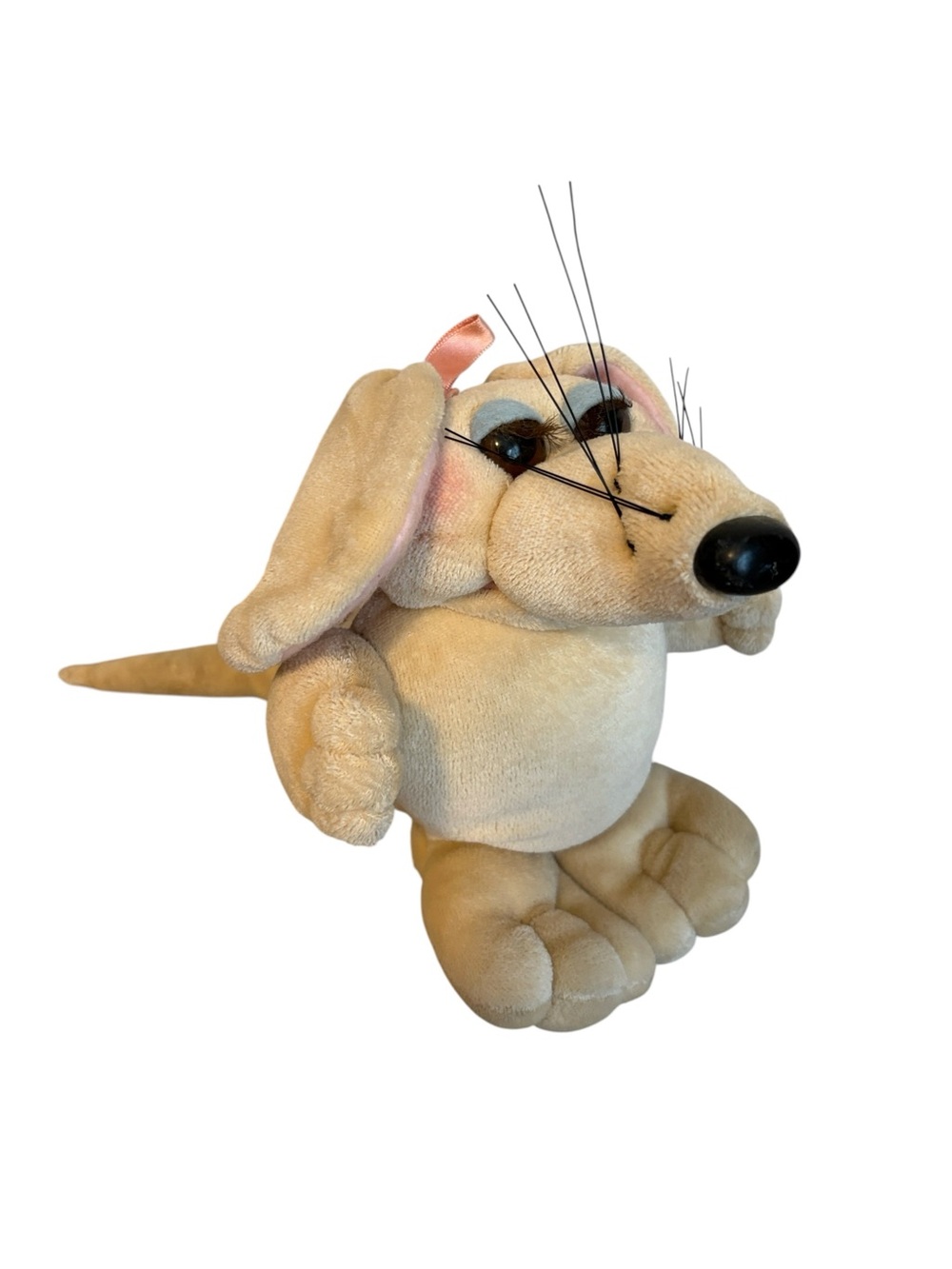 Vintage Heartline Snuggables Allie Rat Mouse Plush 1985 Cream and Pink